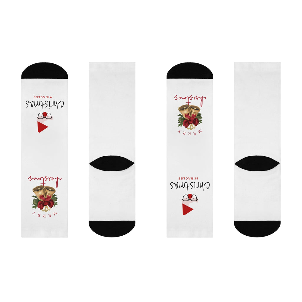 Christmas Crew Socks — Merry Christmas Santa and Bells Holiday Cushion Socks
