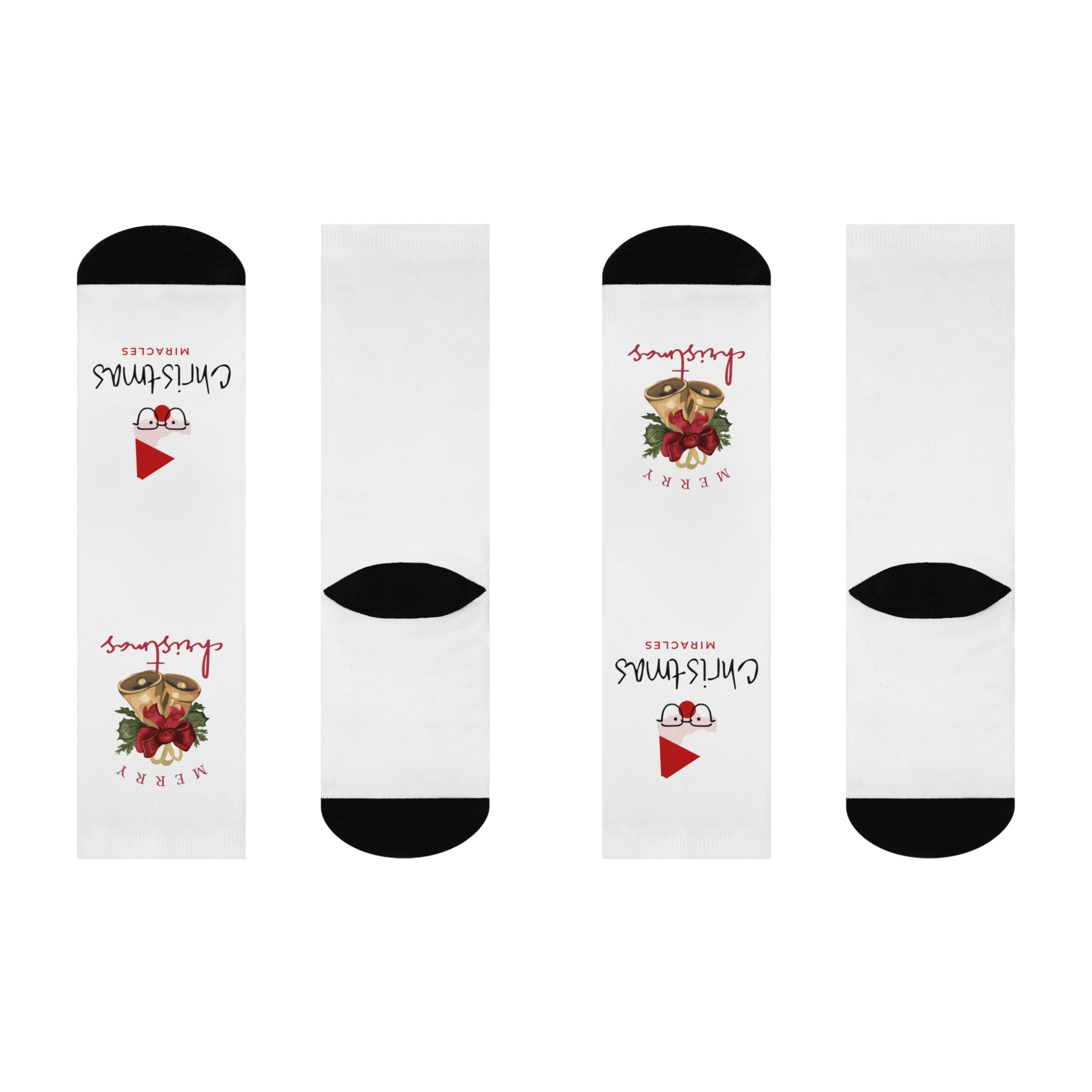 Christmas Crew Socks — Merry Christmas Santa and Bells Holiday Cushion Socks