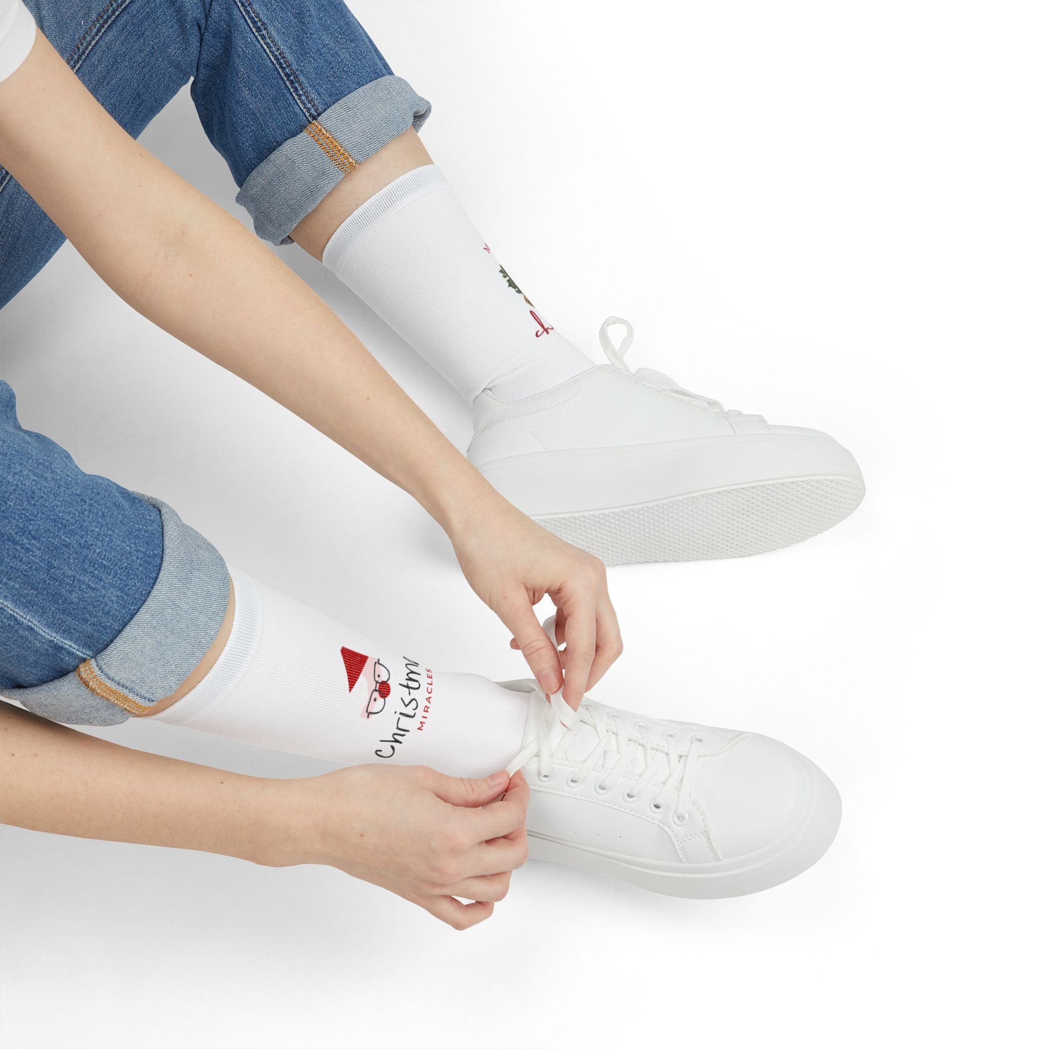 Christmas Santa & Bells Purple Sublimation Crew Socks