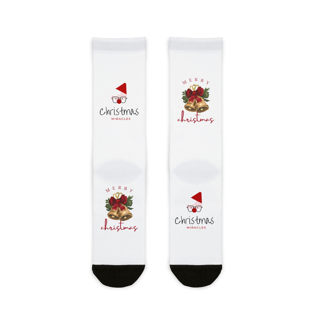 Christmas Santa & Bells Purple Sublimation Crew Socks