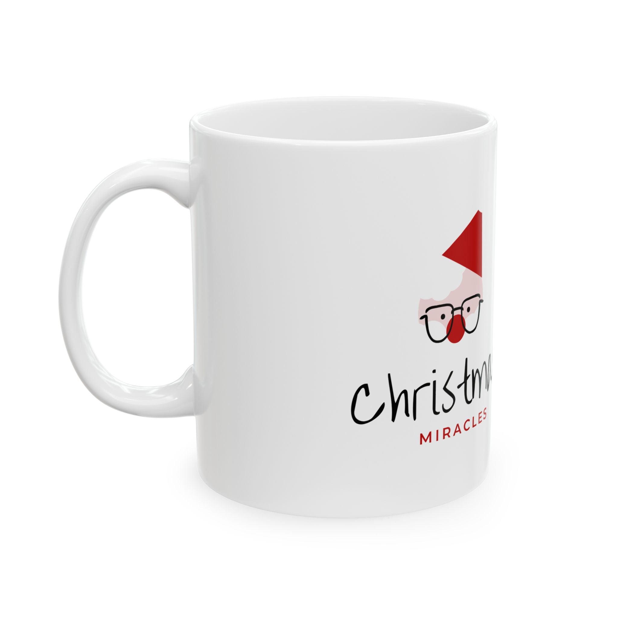 Christmas Miracles Ceramic Mug — Cute Santa Glasses Holiday Coffee Cup (11oz/15oz)
