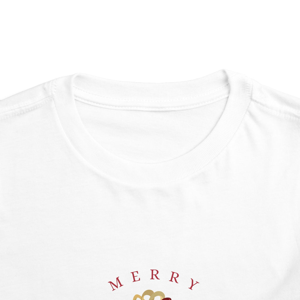 Merry Christmas Bell Wreath Santa's Newest Helper Toddler Tee | Holiday Kids Shirt