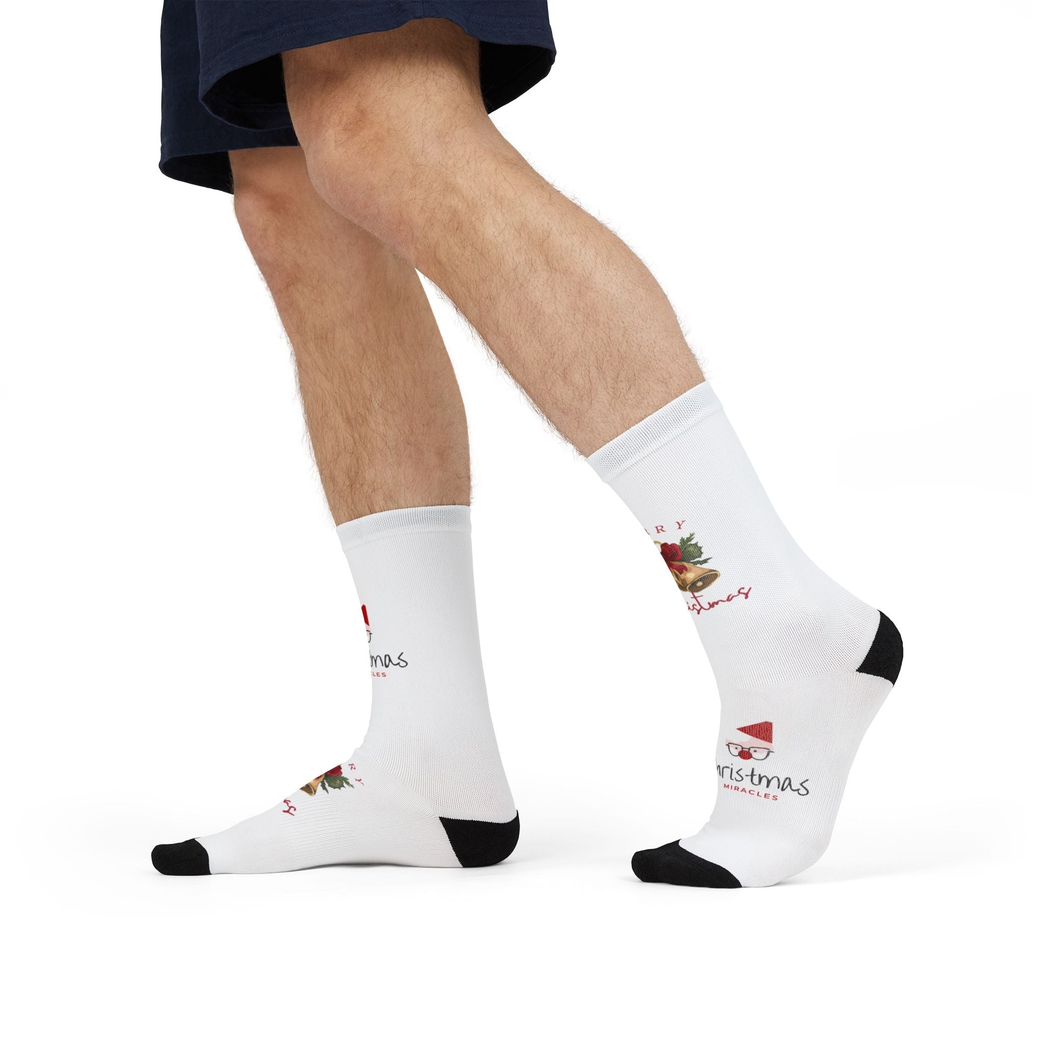 Christmas Santa & Bells Purple Sublimation Crew Socks