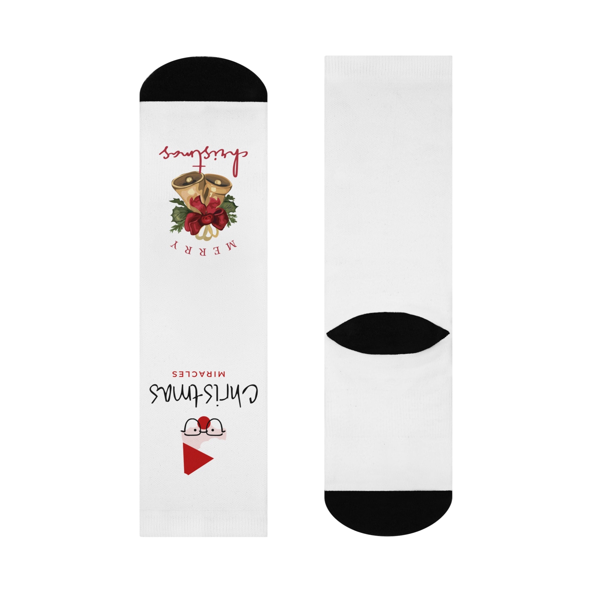 Christmas Crew Socks — Merry Christmas Santa and Bells Holiday Cushion Socks